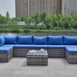 Patio Sofa With Cushions - Blue / Gray