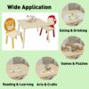Kids Table And 2 Chairs Set, 3 Pieces Toddler Table And Chair Set, Wooden Activity Play Table Set (Lion&Monkey) - Natural - Image 23