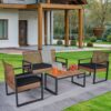 4 Piece Patio Furniture Set Outdoor Balcony Porch Garden Backyard Lawn Furniture Acacia Wood Table Top, Morden - Black And Light Brown - Image 13