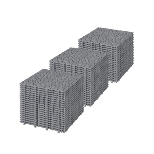 Interlocking Deck Tiles Plastic Waterproof Outdoor All Weather Anti-Slip Bathroom Shower Balcony Porch Strong Weight Capacity Upto 440 Lbs, Pebble Stone Pattern Pack Of 60 - Gray