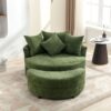 360° Swivel Accent Barrel Chair With Storage Ottoman & 4 Pillows, Modern Chenille Leisure Chair Round Accent For Living Room - Green - Image 12
