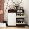 Modern Freestanding Shoe Storage Cabinet With 4 Flip Drawers - Walnut - Image 6