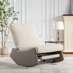 Modern Rocking Chair Recliner, Comfy Rocker Nursery Chair With Footrest, Accent Reading Chair, Upholstered Lounge Chair For Relaxing, Resting, Soft Padded Rocker For Indoor Living Room Bedroom - Gray