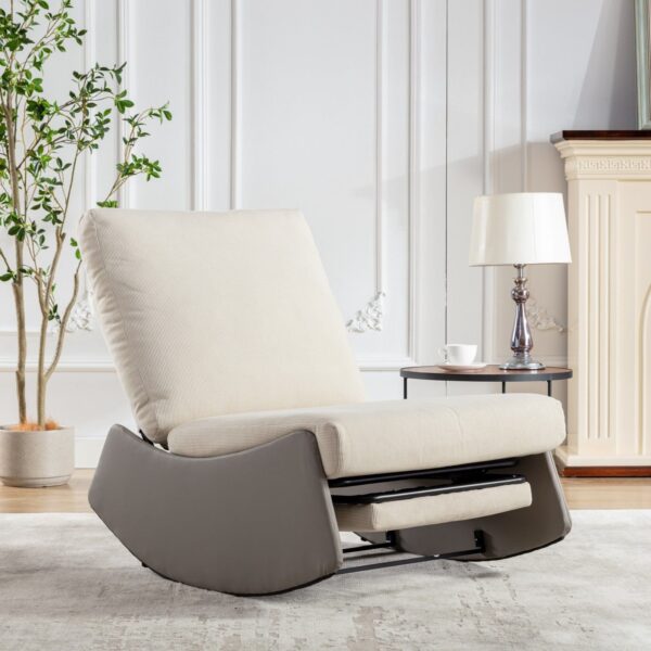 Modern Rocking Chair Recliner, Comfy Rocker Nursery Chair With Footrest, Accent Reading Chair, Upholstered Lounge Chair For Relaxing, Resting, Soft Padded Rocker For Indoor Living Room Bedroom - Gray