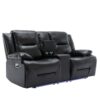 2 Seater Home Theater Recliner Manual Recliner Chair With A Led Light Strip Two Cup Holders And A Storage Box For Living Room - Black - Image 8