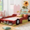 Full Size Race Car Shaped Platform Bed With Wheels - Red - Image 14