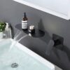 Modern Wall Mount Bathroom Sink Faucet With Waterfall Spout And Brass Rough In Valve - Matte Black - Image 3