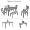 6 Pieces Kitchen Dining Set, Rectangular Wooden Dining Table With 4 Upholstered Chairs And A Bench, Dining Table Set For 6 People, Living Room, Home Bar And Kitchen - Gray - Image 6