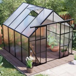 Double Door Polycarbonate Greenhouse Raised Base And Anchor Aluminum Heavy Duty Walk In Greenhouses For Outdoor Backyard In All Season - Black