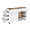 Multi-Functional Storage Island Movable Storage Cabinet Island Vanity Dresser With 3 Side Storage Drawer, A Reversible Top Storage Space And 2 Glass Display Shelves - White - Image 16