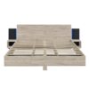 King Size Floating Platform Bed, With LED Lights, Bedside Nightstand - Natural - Image 4