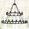 Extra Large Wagon Wheel Chandelier, 2 Tier 36 Lights (No Include) Farmhouse Industrial Round High Ceiling Pendant Light Adjustable Chain, For Dining Room, Living Room, Kitchen - Black - Image 2