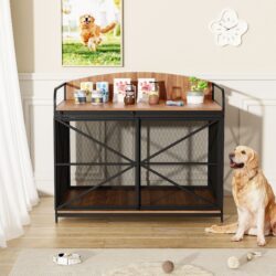 Heavy Duty Large Dog Crate Furniture For Large Medium Dog, Farmhouse Wooden Dog Kennel Indoor End Table, Decorative Pet House For Large Dogs - Brown