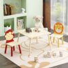 Kids Table And 2 Chairs Set, 3 Pieces Toddler Table And Chair Set, Wooden Activity Play Table Set (Lion&Monkey) - Natural - Image 6