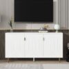 Modern TV Stand With 3 Doors And Adjustable Shelves For Living Room, Fits TVs Up To 70" - White - Image 4