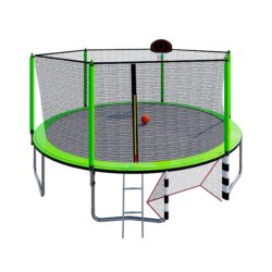 16Ft Trampoline With Basketball Hoop Pump And Ladder (Inner Safety Enclosure) With Soccer Goal - Green