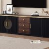 Modern Minimalist TV Stand For TVs Up To 80", Entertainment Center With 3 Drawers And 1 Shelf, Metal Handles And 2 Cabinets For Living Room - Black - Image 5