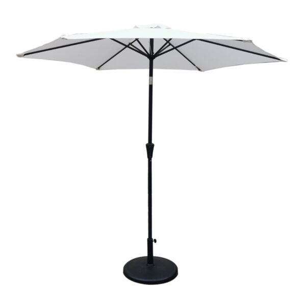8.8' Outdoor Aluminum Patio Umbrella, Patio Umbrella, Market Umbrella With 42 Pounds Round Resin Umbrella Base, Push Button Tilt And Crank Lift - Creme
