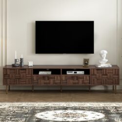 Mid Century TV Stand With 2 Drawers, Media Console Table For Tvs Up To 85'', Entertainment Center With Storage For Living Room - Dark Brown