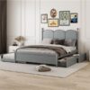 Queen Size Platform Bed With With 2 Big Drawers, Twin Long Size Trundle - Gray - Image 14