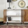 Mid-Century Modern Faux Bookmatch Door Buffet - White / Teak - Image 5