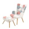 Accent Chair With Ottoman, Living Room Chair And Ottoman Set, Comfy Side Armchair For Bedroom, Creative Splicing Cloth Surface - Pink - Image 14