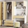3 Door Storage Desk Wardrobe For Bedroom With Shelves And 3 Drawers - Natural - Image 9