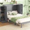 Queen Size Murphy Bed With Shelves, Drawers And USB Ports - Gray - Image 14