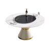 59.05" Modern Artificial Stone Round Carbon Steel Base Dining Table, Black Artificial Stone Turntable - White - Image 3