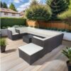 11 Piece Patio Wicker Conversation Set, 10 Seater Patio Sectional Set With 3 Storage Box Under Seat - Brown / White - Image 2