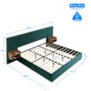 Upholstered King Size Bed Frame Of Velvet Tufted Headboard With Floating Nightstand LED / USB Built-In - Dark Green - Image 18