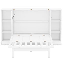 Queen Size Murphy Bed With Shelves, Drawers And USB Ports - White