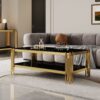 Top And Bottom Double Layer Tempered Glass Coffee Table And Mirror Finished Stainless Steel Frame - Black / Gold - Image 2