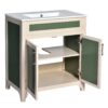 Bathroom Vanity Cabinet With Ceramic Sink Combo Set, Frame Modern Bathroom Storage Cabinet With Height Adjustable Shelf - Beige / Green - Image 17