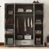 4 Door Wardrobe With 1 Drawer - Gray - Image 9