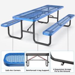 Expanded Metal Rectangular Picnic Table - Blue