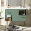 Bathroom Vanity With Resin Sink Combo Set, Modern Freestanding Single Bathroom Cabinet With 2 Drawers & 2 Storage Compartments, Storage Cabinet For Bathroom, Frame Vanity Set - Green - Image 4