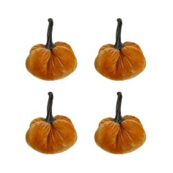 Velvet Weighted Pumpkin With Resin Stem, Pumpkin Ornament Decor For Holiday Harvest Festival Fall Festival & Thanksgiving (Set of 4) - Orange Multi