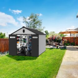 8 Ft. W X 12 Ft. D Plastic Storage Shed With Floor - Black / Gray