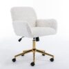 Office Chair, Artificial Rabbit Hair Home Office Chair With Golden Metal Base, Adjustable Desk Chair Swivel Office Chair, Vanity Chair - Beige - Image 4