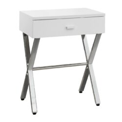 Accent Side Table, Storage Drawer, Glossy Contemporary And Modern - White