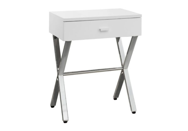 Accent Side Table, Storage Drawer, Glossy Contemporary And Modern - White