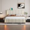 Queen Size Upholstered Platform Bed With Trundle And Drawers - Beige - Image 20