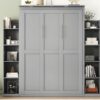 Full Size Murphy Wall Bed With Shelves And LED Lights - Gray - Image 23