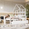 Twin Size House Bed With Ladder, Storage Drawers, And Blackboard Design - White - Image 9