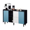 Modern Sideboard Buffet Cabinet With Doors And Unique Panel Styling - Black / Blue - Image 23
