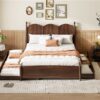 Queen Size Platform Bed With With 2 Big Drawers, Twin Long Size Trundle - Walnut - Image 13