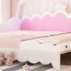 Twin Extending Daybed With LED Lights, Modern Upholstered Princess Daybed With Crown Headboard - White - Image 25