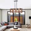 4 Light Kitchen Island Lights Pendant Light Farmhouse Dining Room Light Fixture, Rectangular Chandelier, 36" Hanging Lighting For Living Room, Conference Room, Home Office - Matte Black - Image 3