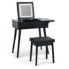 Makeup Vanity Desk With Flip Top Mirror And LED Light, Dressing Table With Charging Station, 2 Drawers And Fold Up Panel, Vanity Set With Cushioned Stool For Bedroom - Black - Image 13